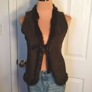 Escapade Suede and Rabbit Fur Trimmed Vest Euc